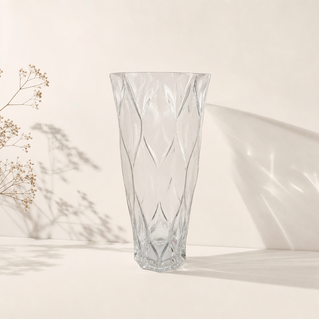Glass Vase Clear Chunky Ridged Glass Vase 35cm