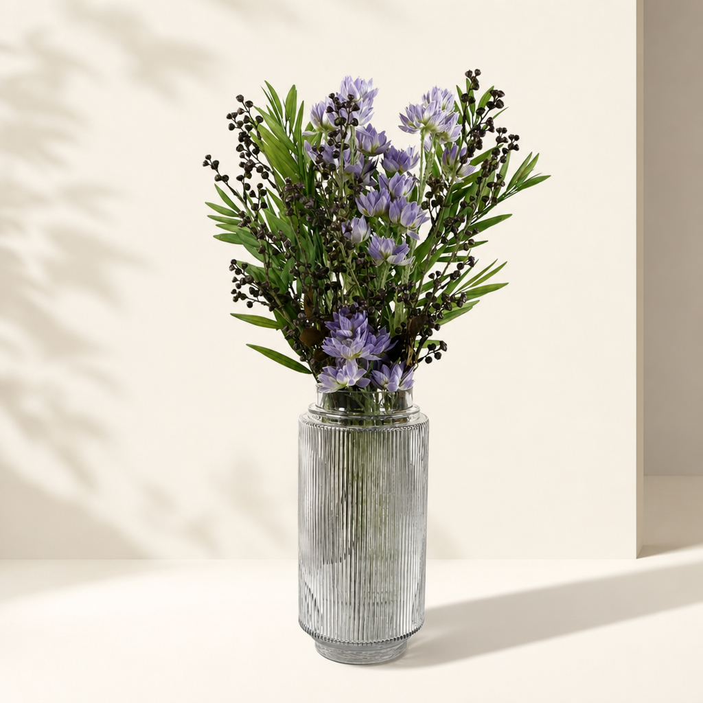 Glass Vase Clear Ridged Glass Vase 31cm
