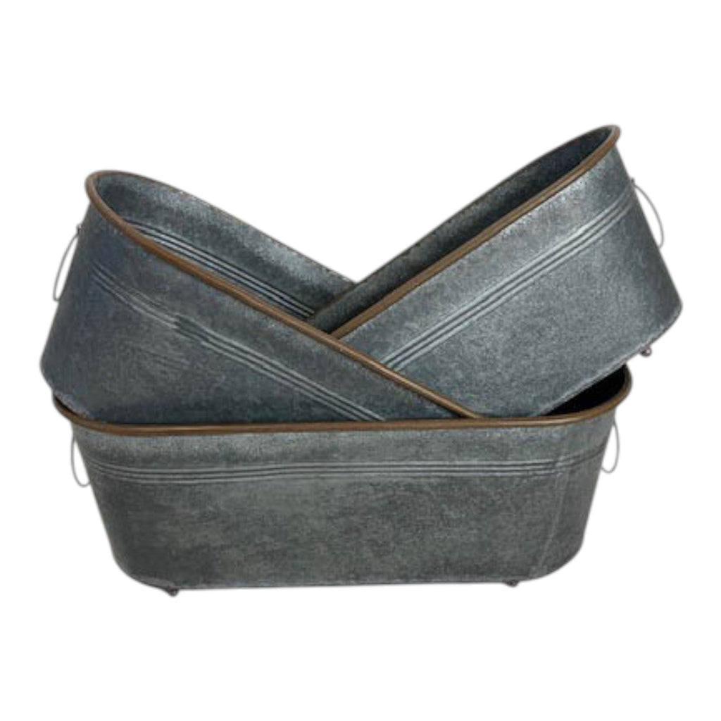Set of 3 Large Metal Oval Trough Planters