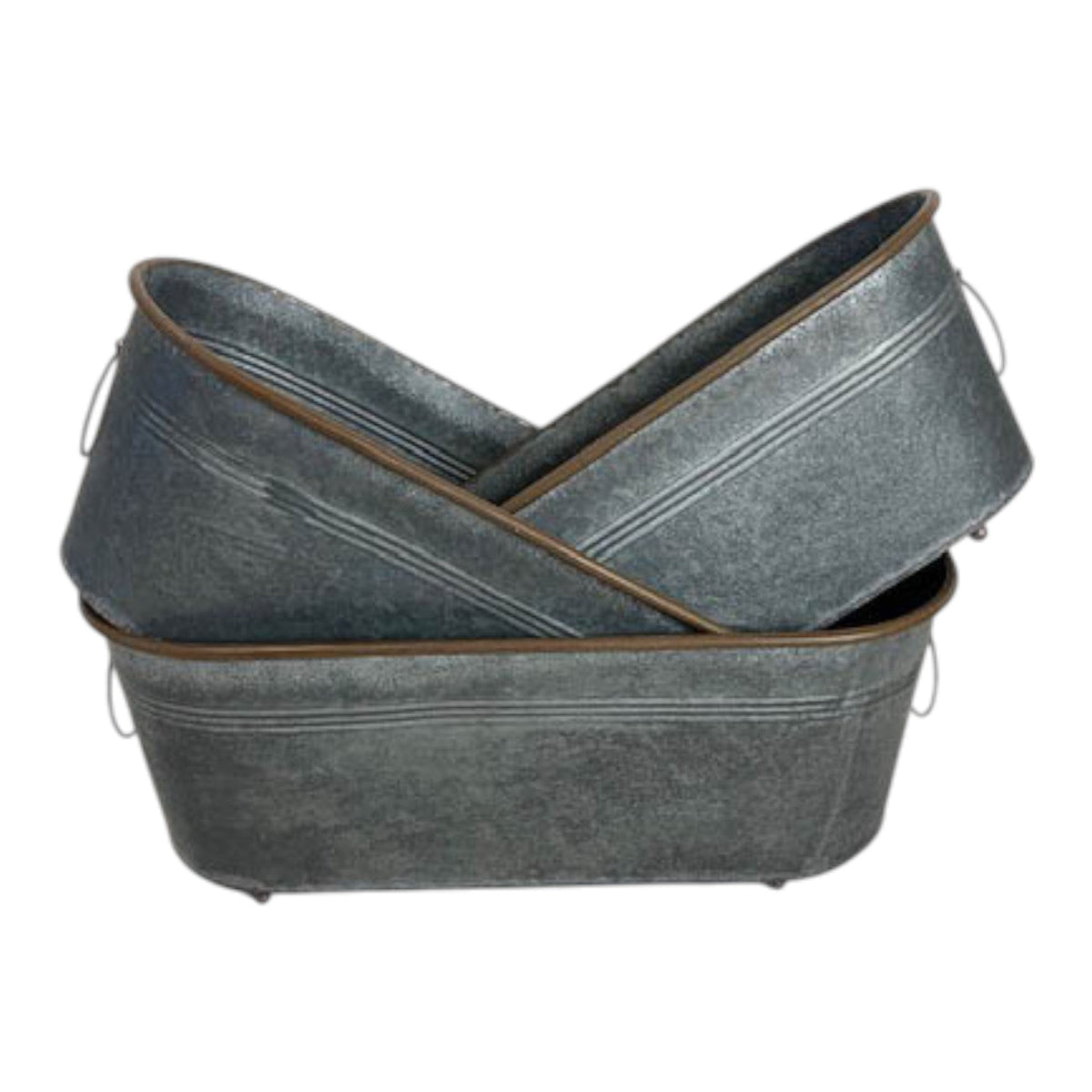 Set of 3 Large Metal Oval Trough Planters